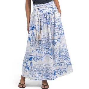 Calypso St. Barth Coastal Sails Linen Blend Maxi Skirt Sz XL